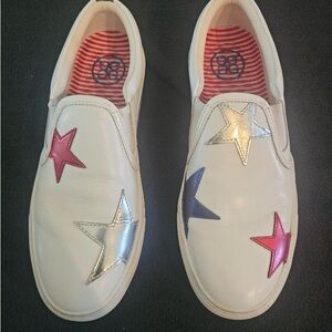 White Slip-On Shoes with Star Accents